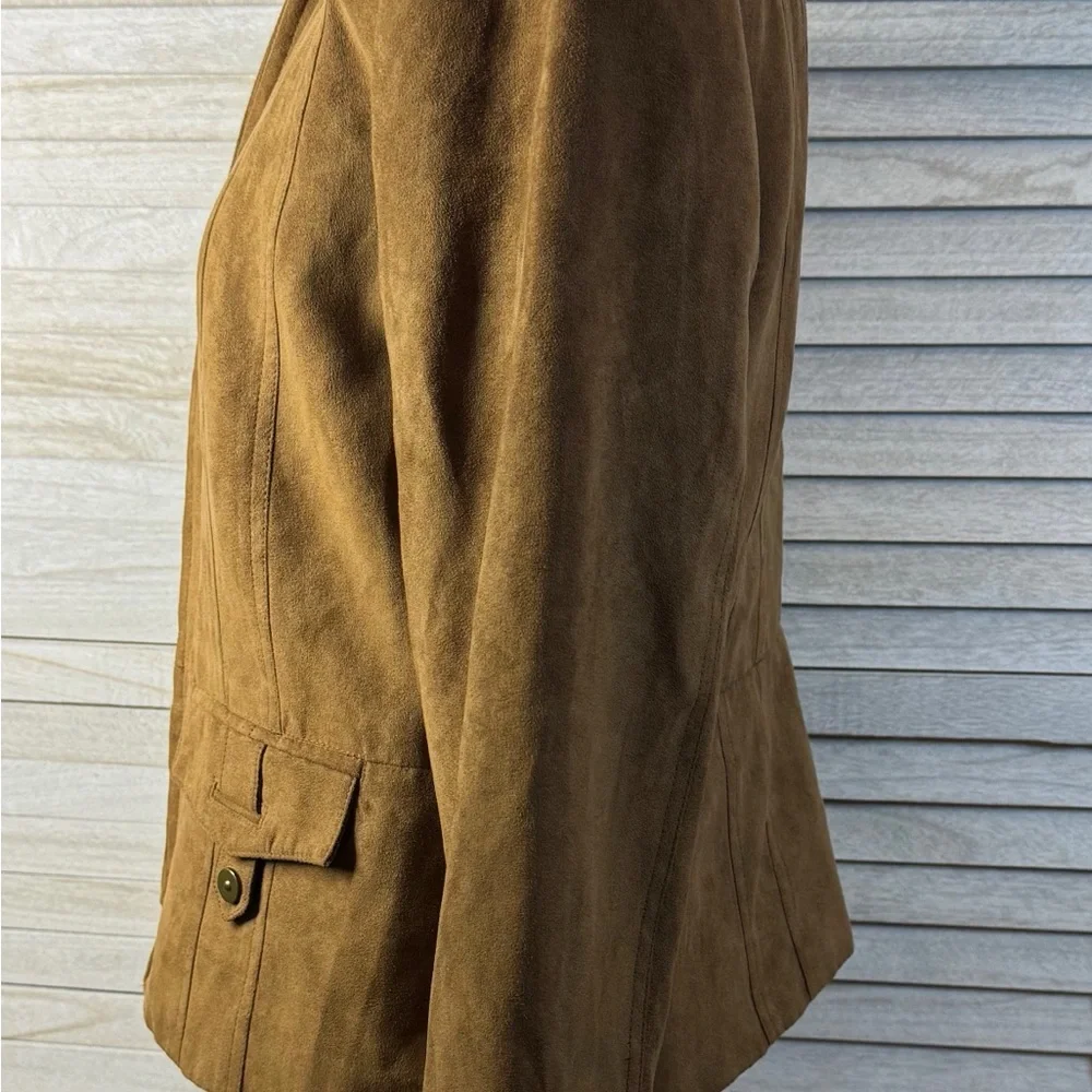Tribal Faux Suede Tan Zip Jacket Western Boho Chic Lightweight Size 8